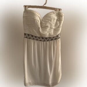 MM Couture White Strapless Dress with Silver Waistband